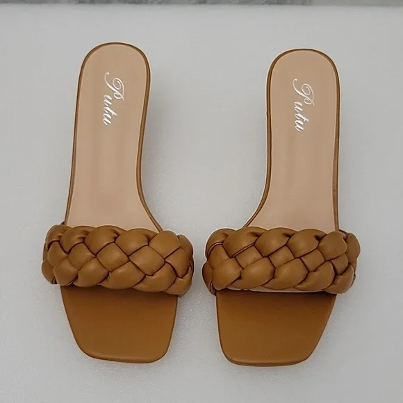 Women's slippers, fashion woven lightweight sandals, comfortable mid heel - Picture 2 of 10